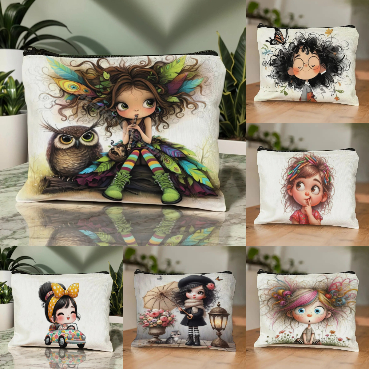 Women Bags In Amazon - Cartoon Girl Makeup Bag Zippered Toiletry